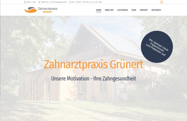 Webseite Zahnarztpraxis Grünert